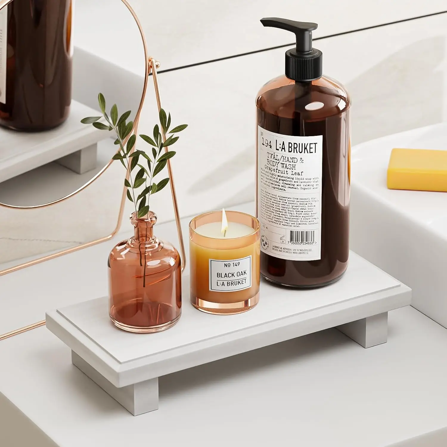 Small  Tray Pedestal Stand Farmhouse Bathroom Decor Decorative Wooden Riser Kitchen Soap Dish Holder for Vanity, Counter, Sink,(White)
