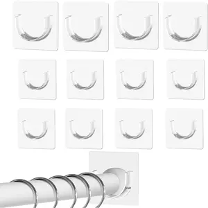 12 Pack Heavy Duty Shower Rod Holders No Drilling, Adhesive Curtain Rod Brackets for Wall, Tension Rod Holder Supports 30 lbs, Waterproof for Tile Marble, Home Rental RV (Rod Not Included)