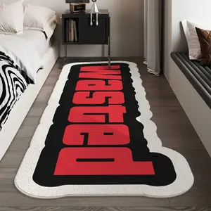 [Soft Absorbent Doormat] 1pc Faux Imitation Cashmere Rug | Modern Bold Red "WASTED" Letter Doormat - Polyester Fiber, Soft Absorbent, Machine Washable - Black Red Minimalist Home Decor for Bedside, Living Room, Bedroom
