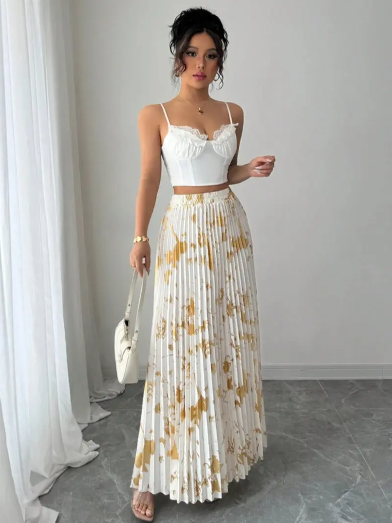 strapless open back dress Floral Pattern Print Pocket Pleated V-Neck Casual Women's Summer Dress –  Canary Houze main image 1