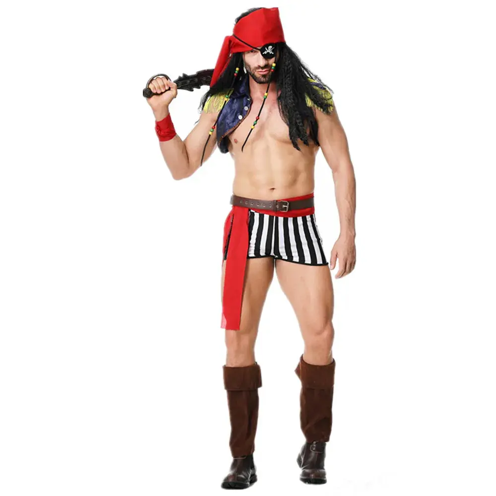 Men's Trendy Pirate Captain Halloween Costume Set, Menswear Special Occasion Outfit
