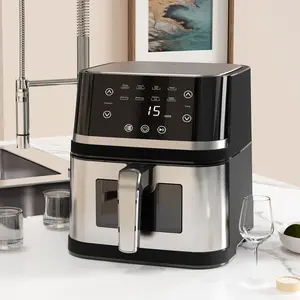 Stainless Steel 8Qt Large Digital Air Fryer with Glass View Window for Kitchen Use,Nonstick,Touchscreen Display,400F,Kitchen Appliances,NonStick Basket,Black airfryer