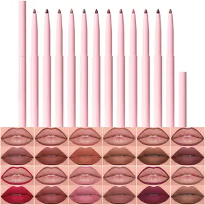 12Pcs Retractable Lip Liner Pencils Set for Painting Outline Plump Lips, Mauve Maroon Red Orange Nude Coffee Brown Plum Taupe Creamy Matte Velvet Pigmented Lip Colors Liner Crayon Lipstick Set