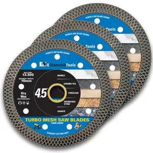 4.5" Turbo Mesh Saw Blades for Porcelain Tile, Ceramic Tile, Marble, Granite and Other Engineered Stones, Wet or Dry, 7/8"-5/8" Arbor, 3-Pack