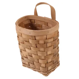 Woven Hanging Basket Wicker Wall Basket with Handle Plant Basket Rattan Flower Organizer Vegetable Fruit Key Storage A, 17.50X14.00X10.80CM, Coffee