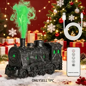 Vintage Steam Train Aroma Diffuser & Humidifier, Faux Flame Spray Mode, Remote Control, Colorful Lights, Ideal for Bedroom & Home Office, Usb Powered Humidifier, Aromatherapy Humidifier