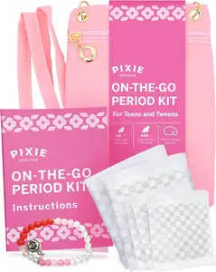 Pixie First Period Kit for Girls 9-12 - Best Organic Cotton Teen Pads with Wings - Period Tracking Bracelet & Discreet Crossbody Bag - On-The-Go Tween Starter Kit & Feminine Care Hygiene Essentials