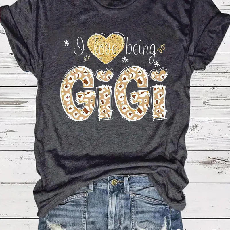 Women's Letter Print Heart Round Neck Fitted Short Tee, Fashion Casual Streetwear Crew Neck T-Shirt for Daily Holiday Vacation Outdoor Wear, Ladies Womenswear Clothes for Summer, Top, Casual Everyday Tops, Breathable Lightweight Fabric