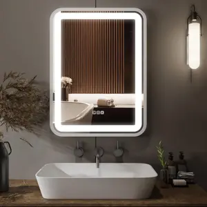 Bathroom Vanity Mirror With Light For Wall Smart LED Frame Makeup Mirror For Over Sink Dimmable 3 Colors Temperature Anti-Fog Memory Function Vertical & Horizontal Sanan LED Chips 5mm Resin Glass