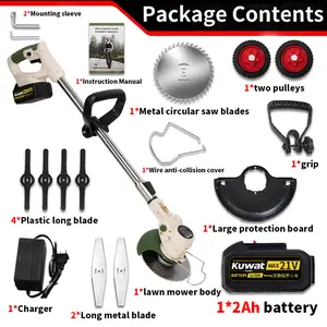 Portable Cordless Electric Lawnmower, Garden Weeder with 3 Interchangeable Blades and Dual Lithium-ion Batteries