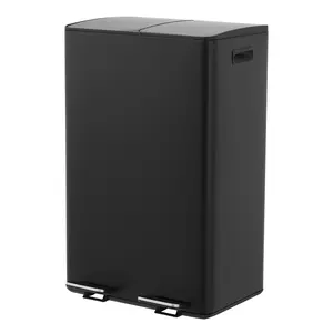 Garvee Dual Compartment Kitchen Trash Can with Recycling Bin – 2 x 8 Gal (2 x 30L) Stainless Steel Removable Inner Buckets Soft-Close Lid Foot Pedal Fingerprint & Odor Resistant – Black Finish