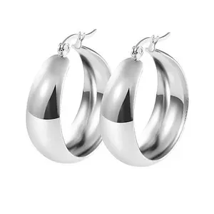 Stately Steel Stainless Steel Wide Hoop Earrings