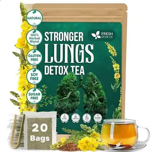 FreshDrinkUS StrongerLungs 20 Tea Bags - Mullein Leaf, Ginseng, Elderberry, Ginger & Thyme - Supports Lung Cleanse, Congestion Relief & Mucus - Caffeine-Free & All-Natural, Flu Tea