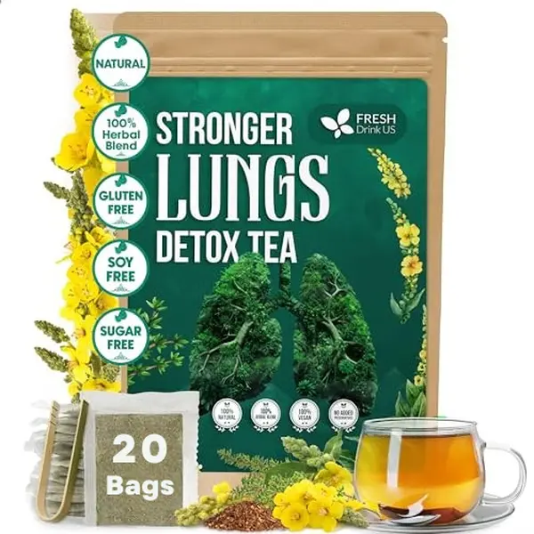 【FreshDrinkUS】 StrongerLungs 20 Tea Bags - Mullein Leaf, Ginseng, Elderberry, Ginger & Thyme - Supports Lung Cleanse, Congestion Relief & Mucus - Caffeine-Free & All-Natural, Flu Tea