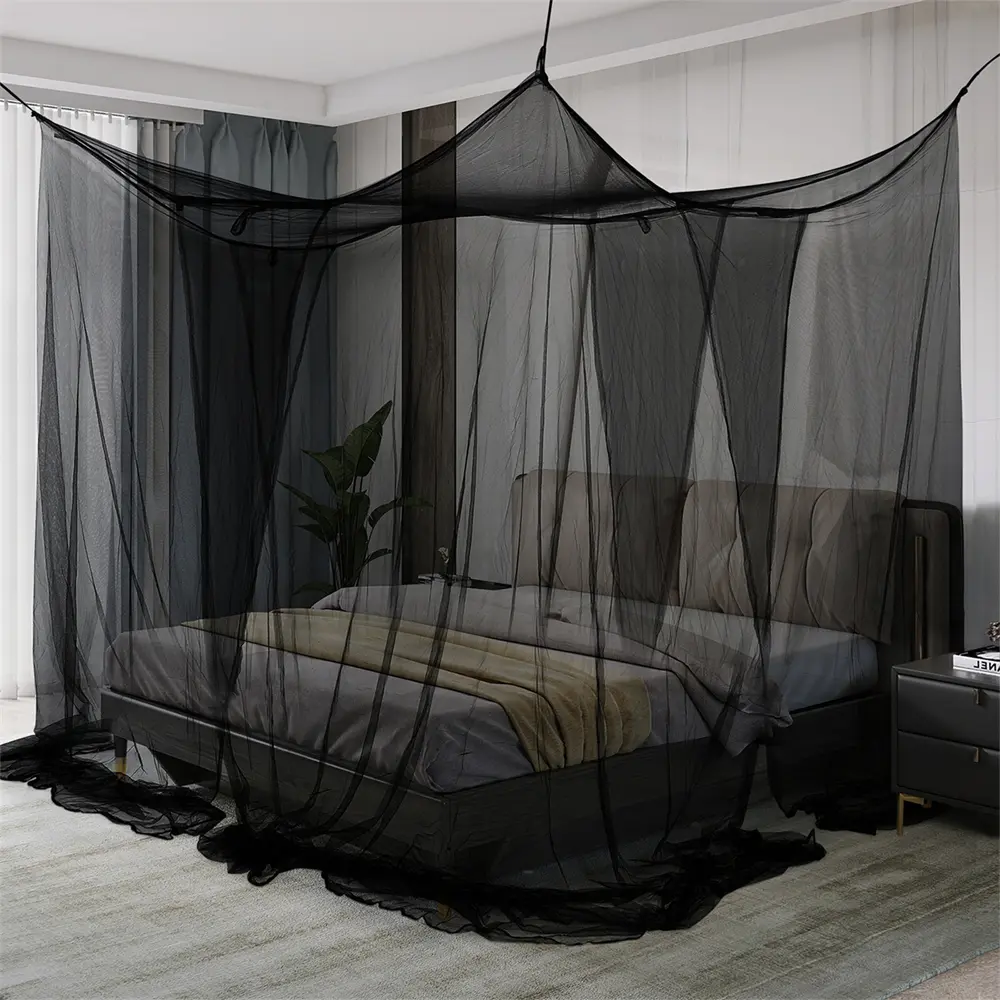 Mosquito Net 4-Corner Bed Netting Canopy for Queen/King Sized Bed Polyester Fabric Protection Children Bedding