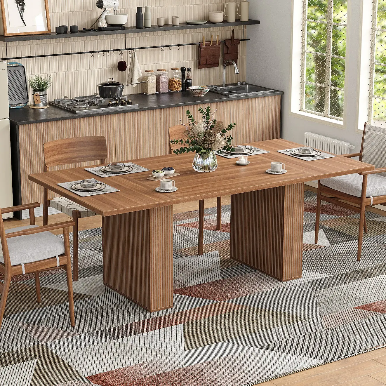 FUSOU 78.7'' Dining Table for 4 6 8 10, Rectangular Kitchen Table with Storage, Farmhouse Dining Room Table for Kitchen, Dining Room, Living Room,Deals For You Days