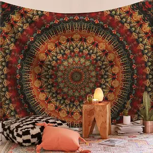 Boho Mandala Meditation Wall Tapestry - Woven Peach Skin Velvet Polyester Hanging Wall Decor, Free Installation Package, Artwork Print, Asian Style, Avant-Garde Tapestries for Bedroom, Living Room Indoor Use, Artwork Print Tapestries