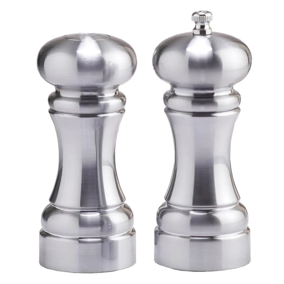 212 MAIN 5-Inch (13cm) Matte Chrome Metal Salt and Pepper Mill Set, Modern Kitchenware Seasoning Dispenser Set
