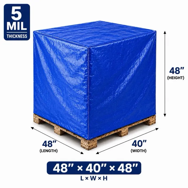 48” x 40” x 48” Heavy Duty Waterproof Pallet Cover – Reusable PVC Vinyl Pallet Protection Cover for Shipping, Warehouse & Outdoor Storage (Blue)