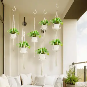 6 Pack Macrame Plant Hangers Indoor Different Size Hanging Planter Basket Flower Pot Holder with Hooks (White)