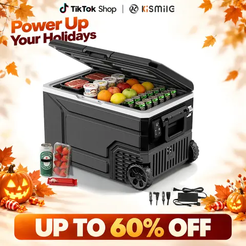 Kismile Large Size 12V Portable Refrigerator Beverage Cooler-42/53/68QT, Dual-Voltage 12V/24V DC, 2 Power Supplies, Switchable Dual Mode, Intuitive Display, -4°F to 68°F Freezer, Adjustable Wheels Handle for Car Camping, 4°F‑68°F Set Temp,techvibes
