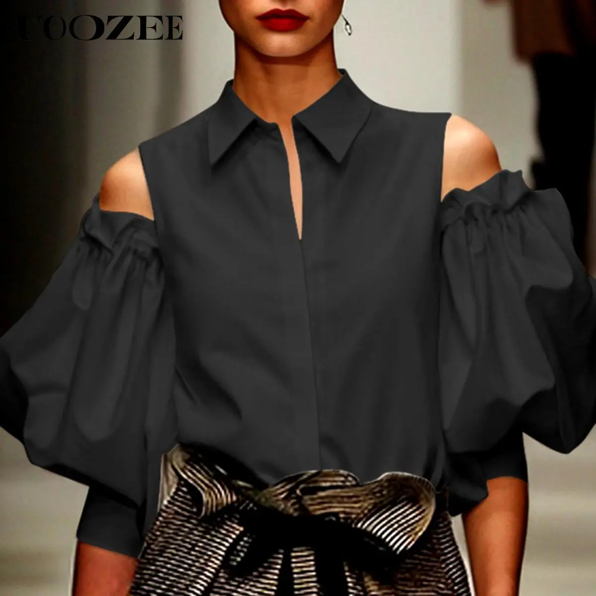 UOOZEE Women's Cold Shoulder Minimalist Tuxedo Blouse, Long Sleeve Sheer Cotton Top for Office, Going Out, and Dress Casual Layering Outfits, Valentines Day, Ootd Ideas, Office Ootd, Breathable, Tops, Wardrobe Staples, Collared Neck, Evening, Expandable,,