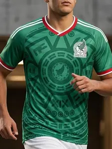 Men's Mexican Style Football Jersey, Maya Totem Print, Breathable Quick-Dry Training Match Short Sleeve Soccer Shirt