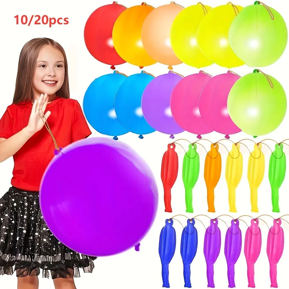 10/20pcs Punch Balloons, Thick Neon Hole Punch Balloons, Balloon Set, Party Gift, Rubber Band Handle, Kids Bouncy Balls, Birthday Wedding Supplies, Party Balloons Decorations, Latex Balloons