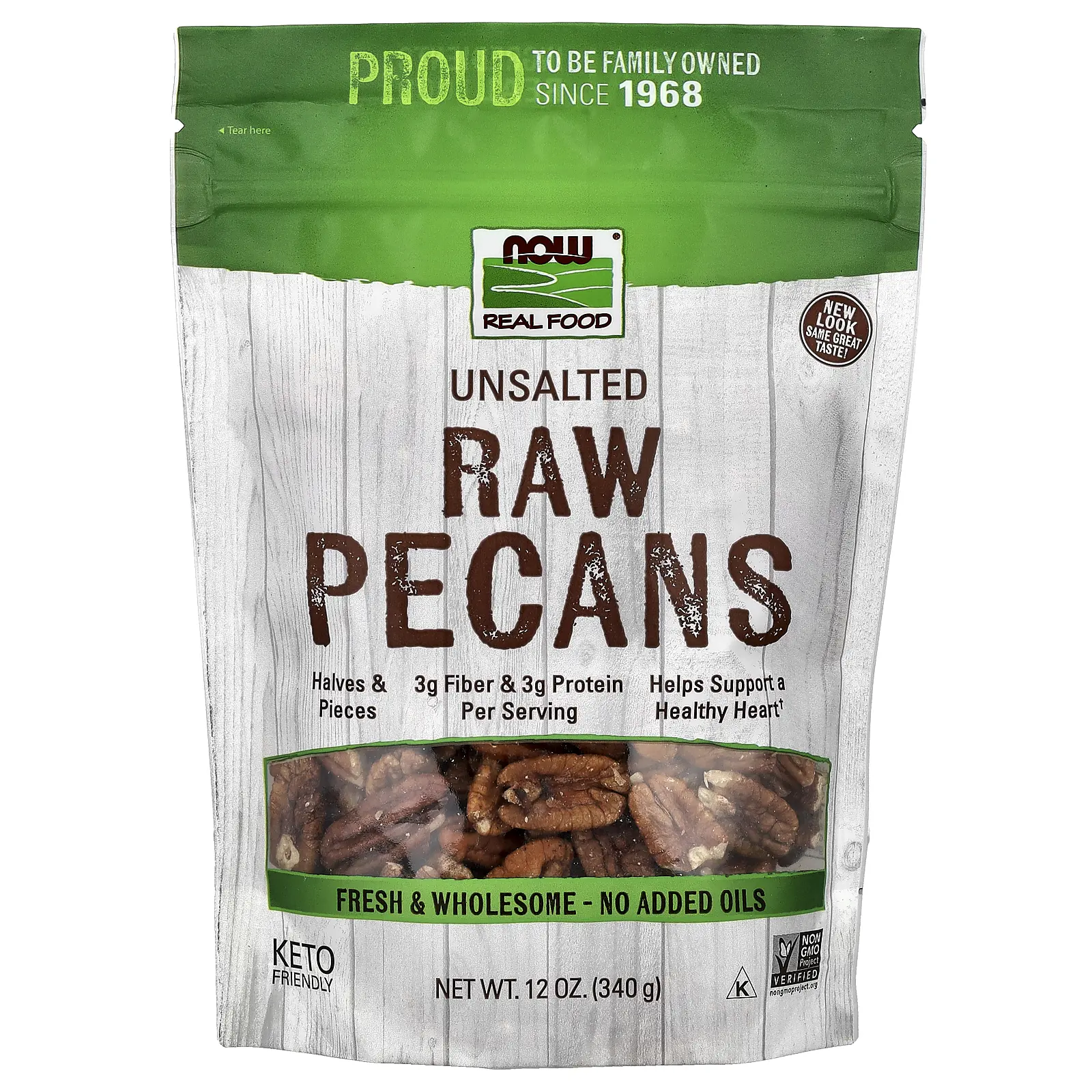 NOW Foods Real Food, Raw Pecans, Unsalted, 12 oz (340 g)