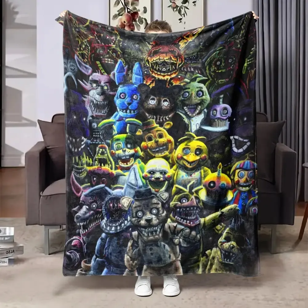 Five Nights at Freddy's Blanket, FNAF Horror Throw Blanket, Freddy Fazbear Plush Character Blanket, Creepy Gaming Fleece Blanket for Bedroom Couch Sofa, Kids Teen Gamer Gift, Halloween Decoration, Cozy Soft Blanket for Horror Fans