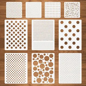 Dots Stencils, 10 Pcs Mixed Media Assorted Size Polka Dot Stencils Repeating Reusable Cluttered Circle Stencils for Painting on Wood Furniture Pillow Wall Scrapbook Card Making DIY Craft (A4 & 6"X6") CODOHI