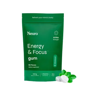 Neuro Extra Strength Energy Caffeine Nootropics for Energy & Focus (90 Pieces) - Sugar-Free with L-theanine, Caffeine, Vitamin B12 & Vitamin B6 - Spearmint Flavor