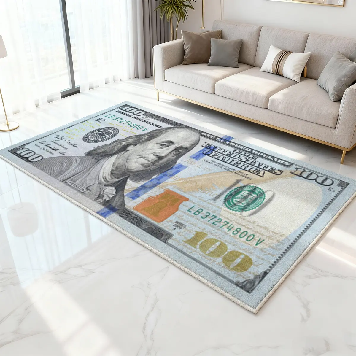 Vintage Us Dollar Rug, Classic $100 Bill Pattern, Soft Comfortable Area Rug, Home Decor for Bedroom, Hallway, Kitchen, Bathroom, Living Room, Vintage Runner Rug, Home Decor Rugs