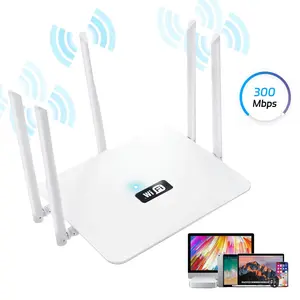 5 Antenna WiFi Router, AC300 High-Speed Coverage Up to 5000 Sq Ft, Compatible with Laptops Phones Cameras Games, Wireless Multiplatform, External Antennas