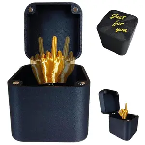 Gold Black Middle Finger Prank Gift Box - Adult Humor Pop Up Prank, Funny Office Desk Decorations Funny Christmas and Holiday Gifts, Great for Friends, Family and Loved Ones
