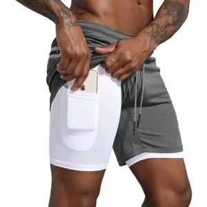 Men's 2 in 1 7" Workout Running Shorts Lightweight Training Yoga Gym with Zipper Pockets
