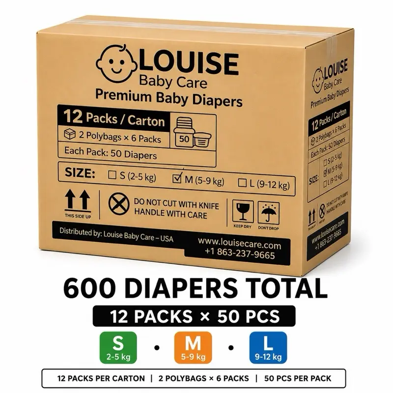 Premium Baby Diapers | 50 PCS Pack & 600 PCS Wholesale Box | Ultra Soft & Leak Protection