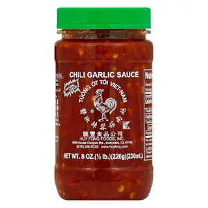 Huy Fong Chili Garlic Hot Sauce, 8oz Ambient Cooking Sauce - Spicy Bold Flavor, Thick Chunky Texture, Simple Ingredients, Low Sugar, Fat-Free, Salt-Infused, Vegan-Friendly, Gluten-Free, Kosher, Ideal for Dips