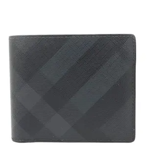 Pre-owned BURBERRY Canvas Clutches & Wristlets London Check Print Bi Fold Wallet Black