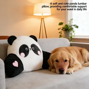 New Panda Plush Lumbar Pillow Cute and Design, Soft Cloud Touch with Heart Decor, Comfy Cushion for Office Sofa Car Use, Waist Cushion
