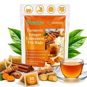 30 Premium Turmeric Ginger Cinnamon Herbal Tea Bags, 100% Natural Vegan Tea, Caffeine-Free & No Sugar, Turmeric Ginger Cinnamon Blend for Daily Wellness, Digestive Herbal Tea