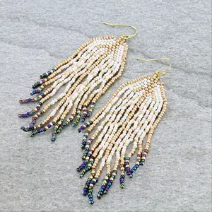 Long beaded Boho fringe tassel earrings