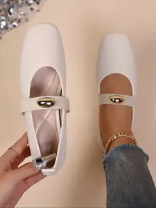 Elegant Women's Single Shoe with Sequined Ribbon Design, Shiny Surface, Comfortable Thick Sole, Round Toe, Slip-On Heel-Free Style