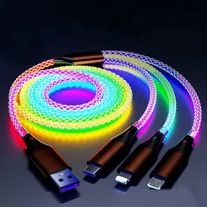 Multifunctional 3 In 1 Data Cable LED Charging Cable RGB Glowing Gradual Lighting 120W Fast Charing USB to Lightning/Micro USB/Type-C For Tablets and Most Cell Phones