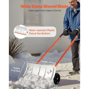 Summervibes VEVOR 24 inch Snow Pusher Shovel with Wheels, Metal Heavy Duty Wheeled Push Snow Shovels for DrivewayVEVOR Super Brand Day