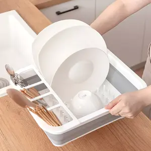 Collapsible Dish Drainer with Cutlery Divider - Space-Saving, Durable, Lightweight, Non-Slip, Foldable Design for Kitchen, RV, Camping