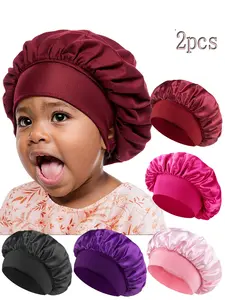 Two-Piece Set Satin Sleep Caps, Sleeping Bonnet for Kids Ages 3-8, Multiple Colors Available, Elastic Silk-Like Material, Soft and Comfortable Baby Hair Protection Hats