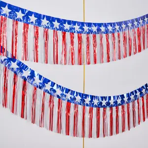 Mega-L 4th of July Decorations 2 Pack 40 Feet Foil Fringe Garland Tinsel Streamers, Red White and Blue Star Metallic Hanging Backdrop Banner Table Skirts for Parade Floats Memorial Day Patriotic Party
