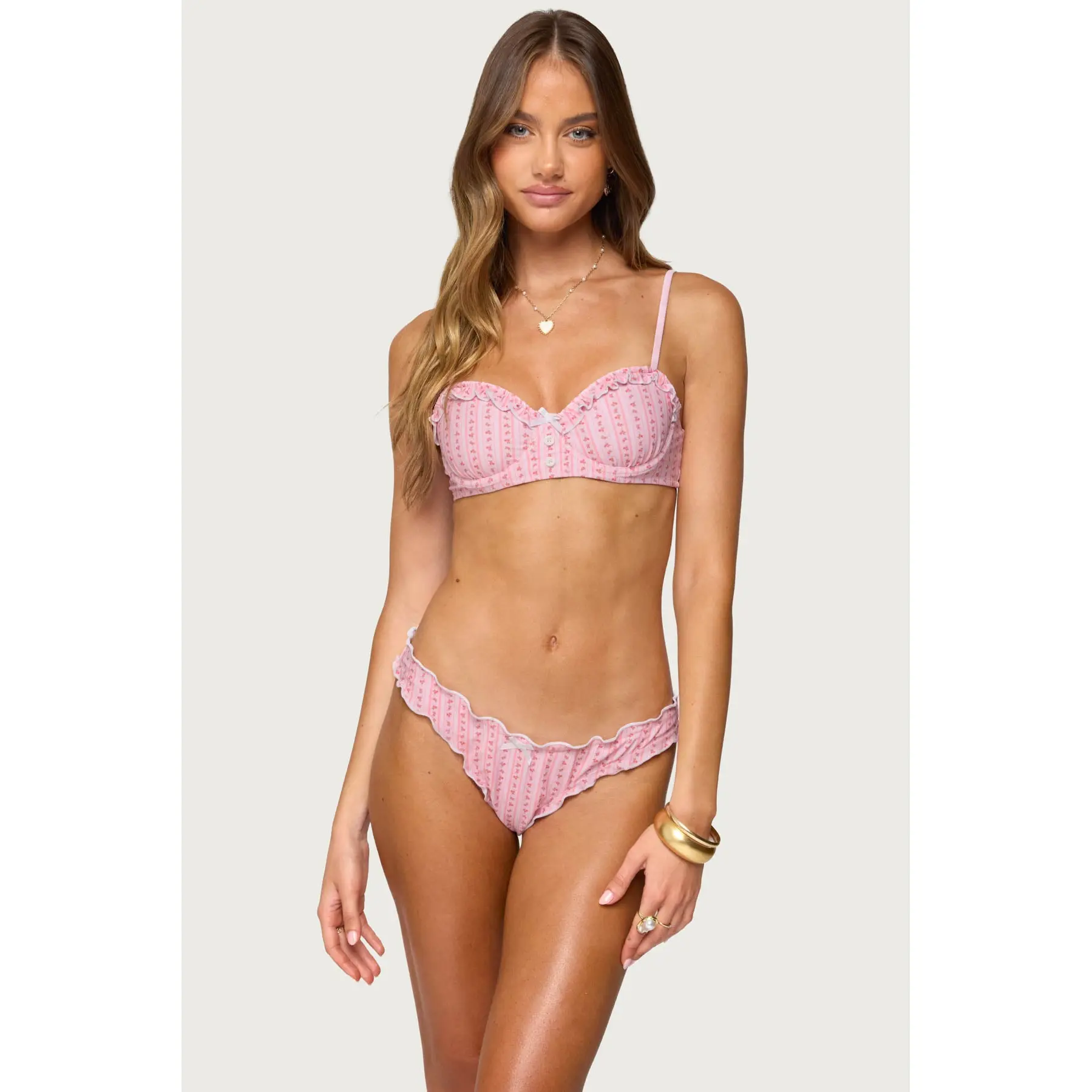 Pip Striped Ruffle Cupped Bikini Top