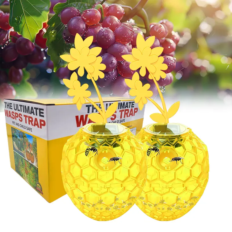 2-Pack Reusable Hanging Type Solid Trap, Eco-Friendly Portable Plastic Sticky Insect Trap for Wasp-and-Hornet-Control, Wasps, Honey Bees, Yellow Jackets - Outdoor Use